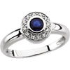 Genuine Blue Sapphire & Diamond Ring in 14K White Gold (Size 6)