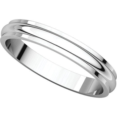 14k White Gold 3mm Half Round Edge Band, Size 5.5