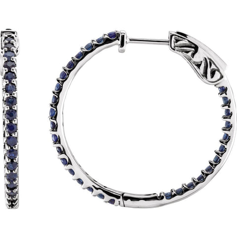 14k White Gold Blue Sapphire Hoop Earrings