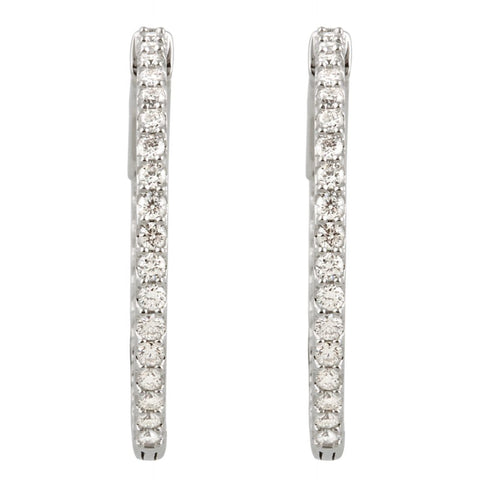 14k White Gold 1 CTW Diamond Inside/Outside Hoop Earrings