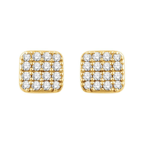 14k Yellow Gold 1/5 CTW Diamond Square Cluster Earrings