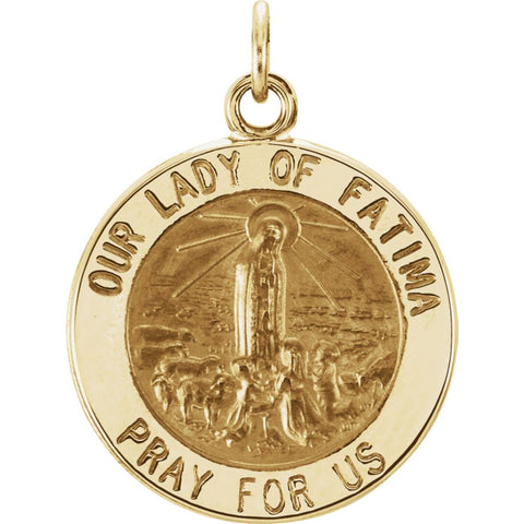 14k Yellow Gold 18.5mm Round Our Lady of Fatima Medal