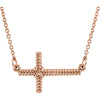 11.3X20.15mm Sideways Rope Cross 16.5-Inch Necklace in 14K Rose Gold