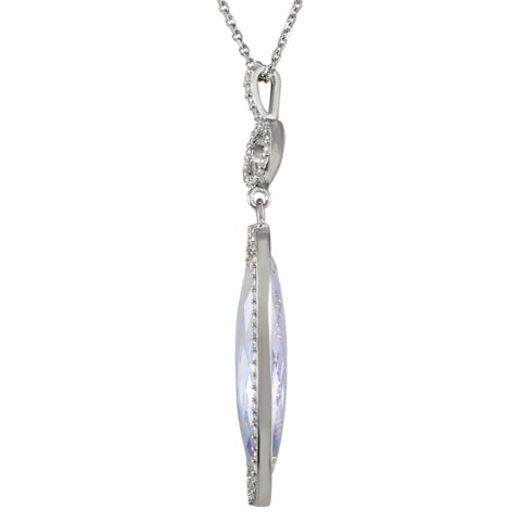 Sterling Silver Halo-Style Oval-Shaped Dangle Pendant or Necklace