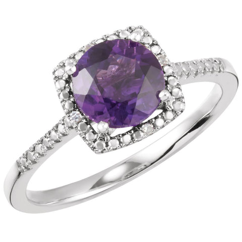 Sterling Silver Amethyst & .01 CTW Diamond Ring, Size 8