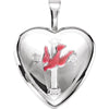 Color Dove with Cross Heart Locket in Sterling Silver