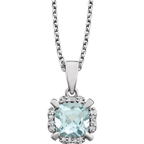 14k White Gold Aquamarine & .05 CTW Diamond 18" Necklace