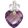 13.00x13.00 mm Genuine Checkerboard Amethyst Heart with Fleur-de-lis Design Pendant in Sterling Silver