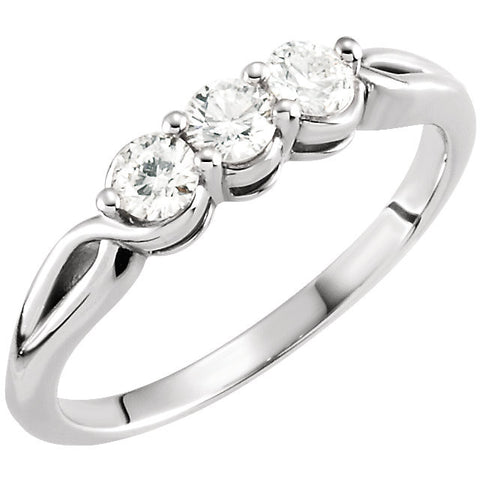 14k White Gold 1/2 CTW Diamond Three-Stone Ring , Size 7