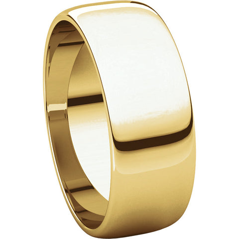 14k Yellow Gold 7mm Half Round Light Band, Size 8