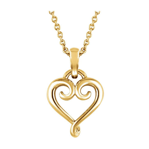 14k Yellow Gold Fancy Heart 16-18" Necklace