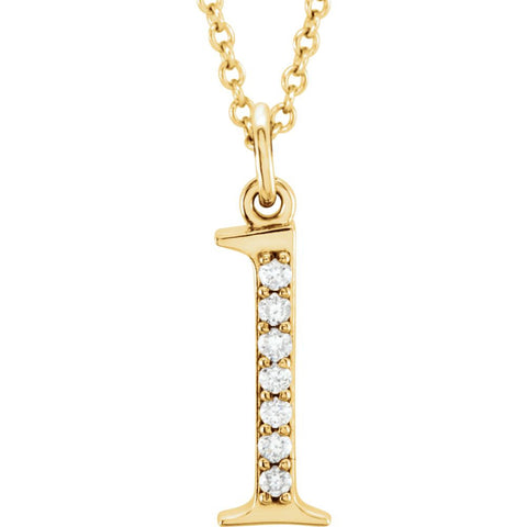 14k Yellow Gold .04 CTW Diamond Lowercase Letter "l" Initial 16" Necklace