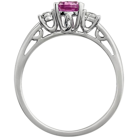 14k White Gold Created Pink Sapphire & .04 CTW Diamond Ring, Size 7