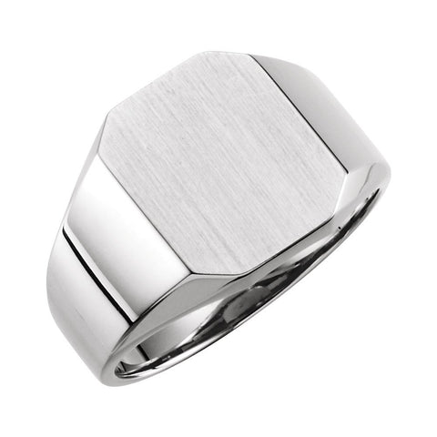 14k White Gold 12x14mm Men's Signet Ring , Size 10