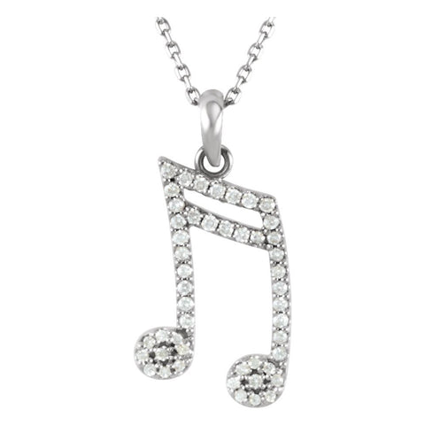 14k White Gold 1/5 CTW Diamond Double Sixteenth Note 16" Necklace