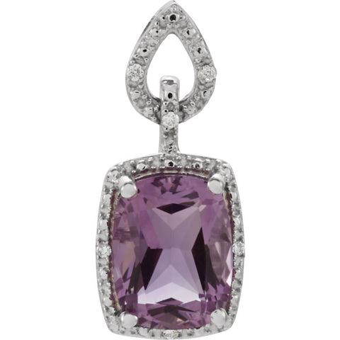 14k White Gold Amethyst & .025 CTW Diamond Pendant