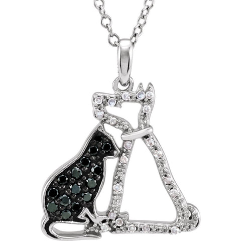 Sterling Silver 1/4 CTW Black & White Diamond Cat & Dog Silhouette 18" Necklace