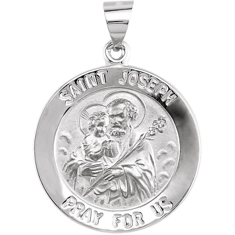 14k White Gold 22mm Round Hollow Joseph Medal