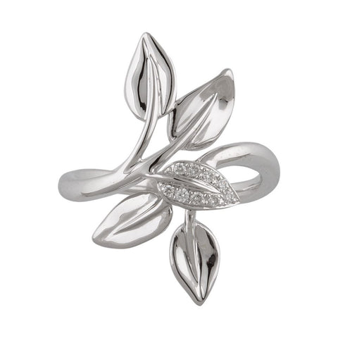 14k White Gold .07 CTW Diamond Leaf Ring, Size 7