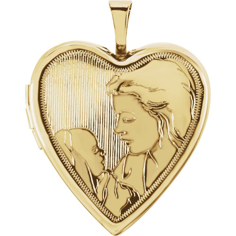 14k Yellow Gold 20.75x19.25mm Child & Mother Heart Locket