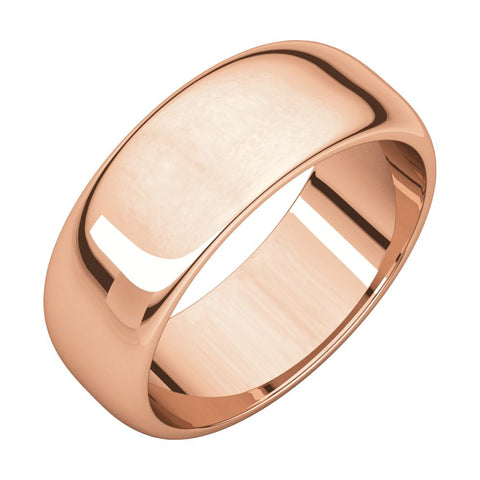 14k Rose Gold 7mm Half Round Band, Size 8