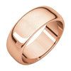 14k Rose Gold 7mm Half Round Band, Size 8