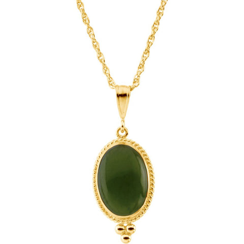14k Yellow Gold Nephrite Jade Necklace