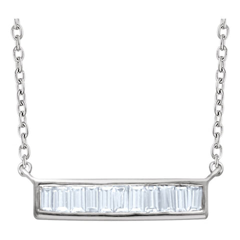 14k White Gold 1/4 CTW Diamond Baguette Bar 16-18" Necklace