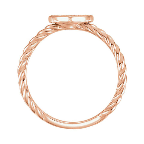 14k Rose Gold 1/8 CTW Diamond Heart Rope Ring, Size 7