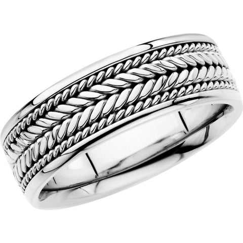 14k White Gold 8mm Comfort-Fit Hand Woven Band Size 10