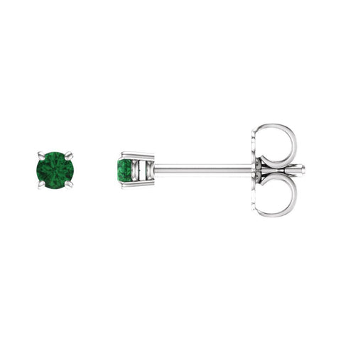 14k White Gold 2.5mm Round Emerald Earrings