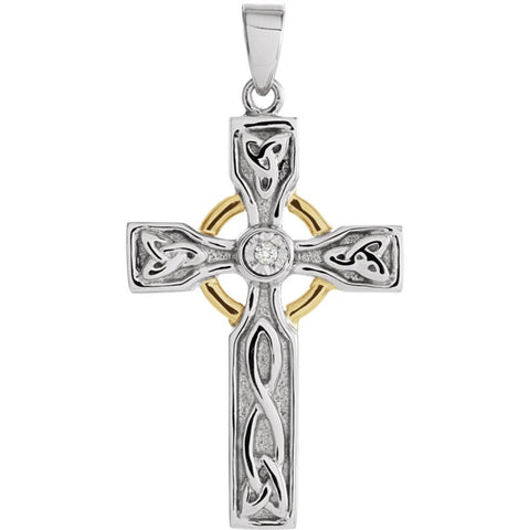Sterling Silver/10k Yellow Gold .01 CT Diamond Cross Pendant with Rhodium Plating