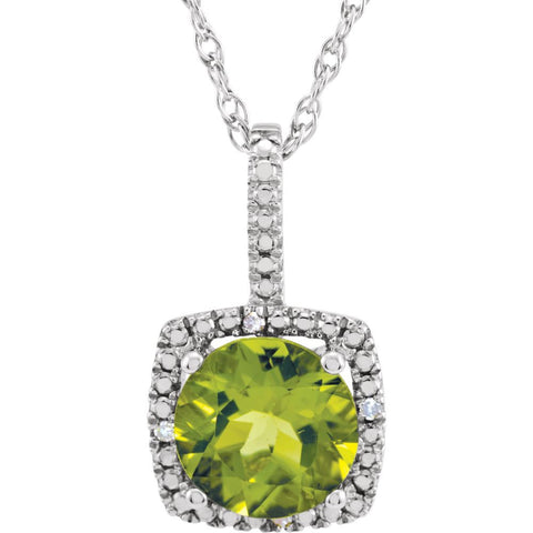 Sterling Silver 7mm Peridot & .015 CTW Diamond 18" Necklace