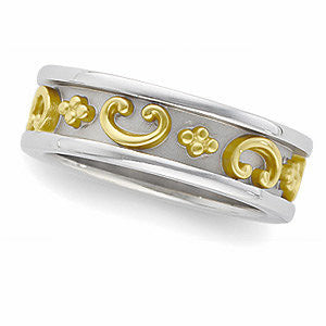 14K White/14k Yellow Gold Etruscan-Inspired Band, Size 6.5