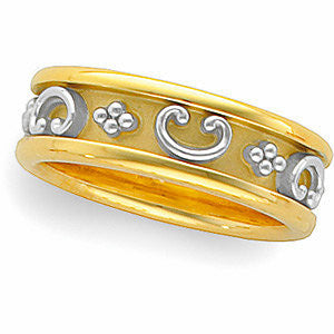 14K White & 14k Yellow Gold Grooved Etruscan-Style Wedding Band, Size 6