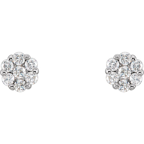 14k White Gold 1/2 CTW Diamond Cluster Earrings