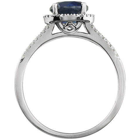 14k White Gold Lab Grown Blue Sapphire & 1/6 CTW Diamond Ring , Size 7