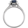14k White Gold Lab Grown Blue Sapphire & 1/6 CTW Diamond Ring , Size 7