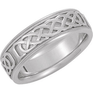 14k White Gold 7mm Celtic Inspired Band Size 10
