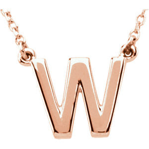 14k Rose Gold Letter "W" Block Initial 16" Necklace