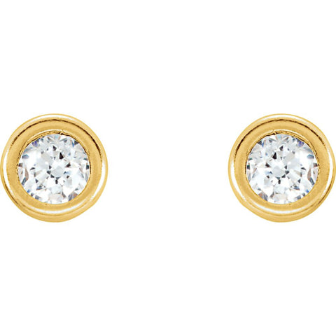 14k Yellow Gold 3mm Cubic Zirconia Youth Bezel Stud Earrings