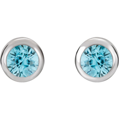 14k White Gold Blue Zircon Earrings
