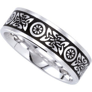 14k White Gold 7mm Comfort-Fit Enamel Band Size 6.5