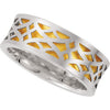 Bridal Duo 08.00 mm Laser Pierced Comfort-Fit Wedding Band Ring in 14K White and Yellow Gold (Size 9.5 )