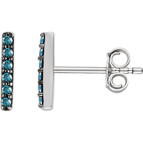 14k White Gold 1/10 CTW Blue Diamond Vertical Bar Earrings