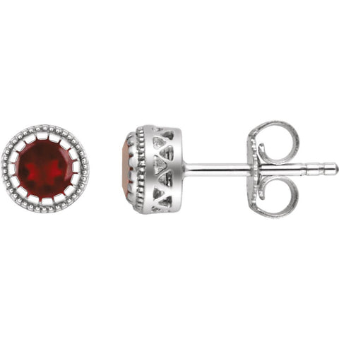 14k White Gold Garnet "January" Birthstone Earrings