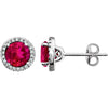14K White Gold Created Ruby & 1/8 CTW Diamond Earrings