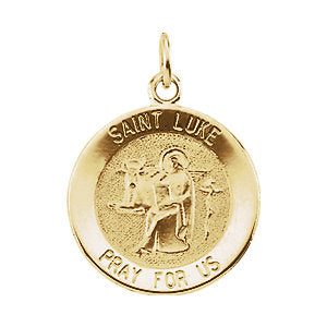 14k Yellow Gold 15mm Round St. Luke Medal