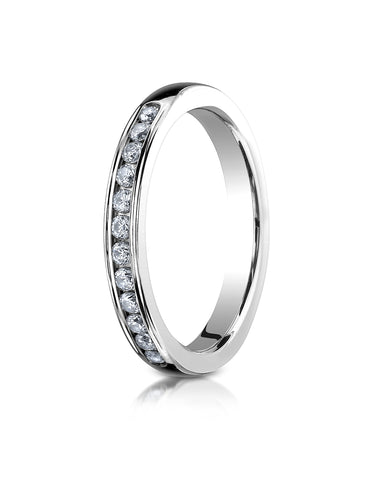 Benchmark 14K White Gold 3mm High Polished Channel Set 12-Stone Diamond Wedding Band Ring (0.24 ct.)