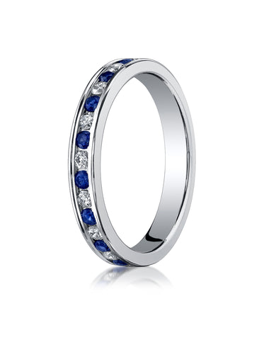 Benchmark Platinum 3mm Channel Set Diamond and Blue Sapphire Eternity Wedding Ring (0.30 - 0.44 ct.)